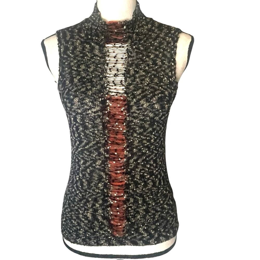 Jamie Sadock Sleeveless Small Shirt Distressed Mock Neck Black Edgy  Steampunk